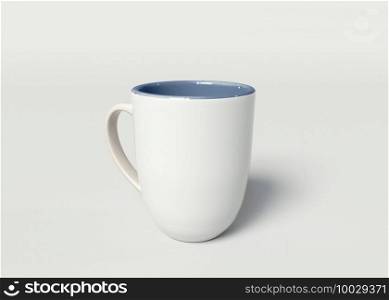 3d illustration. White mug mockup on white background.