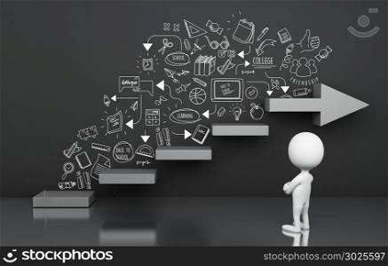 3d illustration. White people standing drawing graduation sketch. Education concept