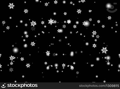 3d illustration.Winter falling white snowflakes on black background.