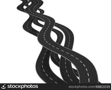 3d ilustration of curved roads over white background