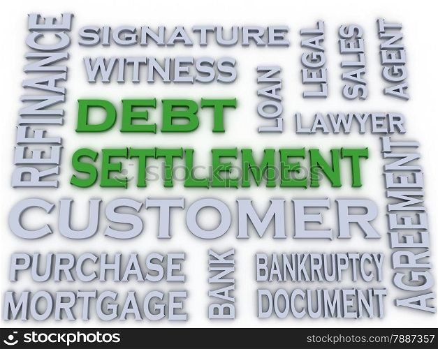 3d image Debt settlement issues concept word cloud background