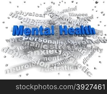 3d image Mental health word cloud concept