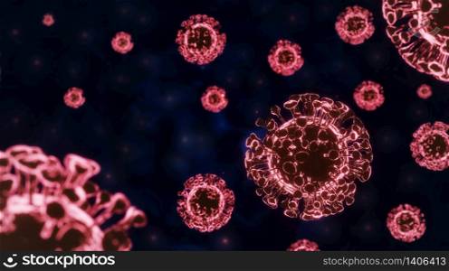 3D image of a virus against the background, Coronavirus 2019-nCov, Novel coronavirus concept and asian flu or influenza outbreak cases as a pandemic. Microscope virus close up 3D Rendering.