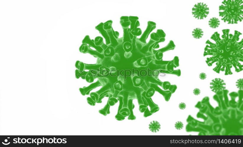 3D image of a virus against the background, Coronavirus 2019-nCov, Novel coronavirus concept and asian flu or influenza outbreak cases as a pandemic. Microscope virus close up 3D Rendering.