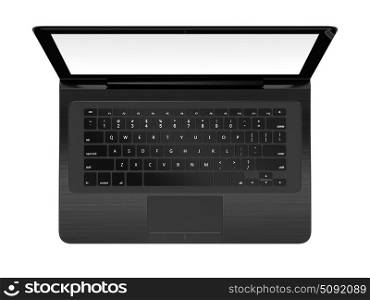 3D image of modern laptop with blank screen isolated on white