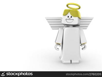 3D image of plastic angel with isaolated on white and copyspace