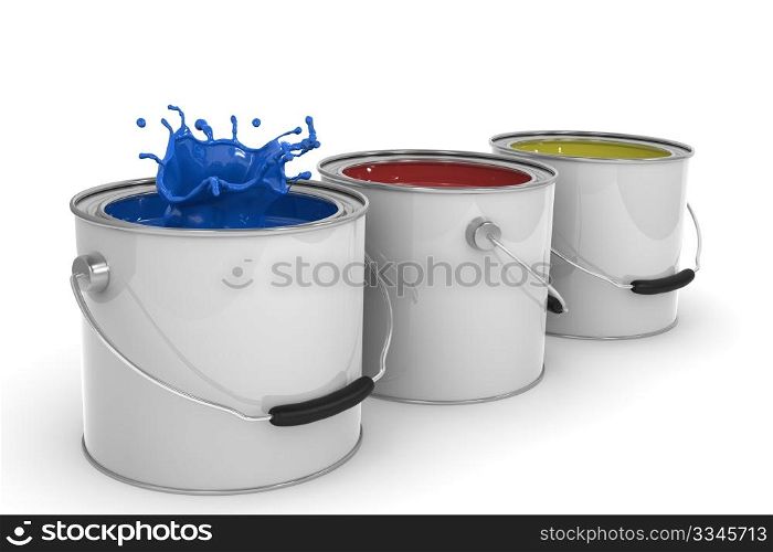 3D image of three paint cans isolated on white