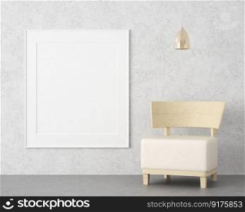 3D interior design for rest corner or living room with frame mockup, Perspective in minimal style with modern design of armchair, rendering 