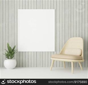 3D interior design for rest corner or living room with frame mockup, Perspective in minimal style with modern design of armchair, rendering 