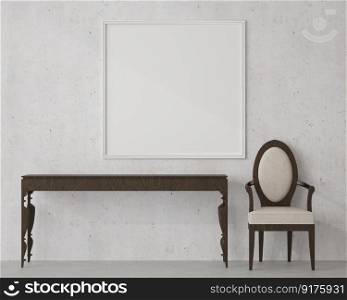 3D interior design for rest corner or living room with frame mockup, Perspective in minimal retro style with wooden furniture, rendering 