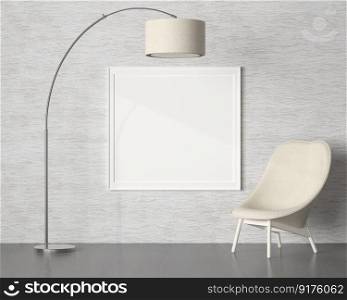 3D interior design for rest corner or living room with frame mockup, Perspective in minimal style with modern design of armchair and tall l&, rendering 