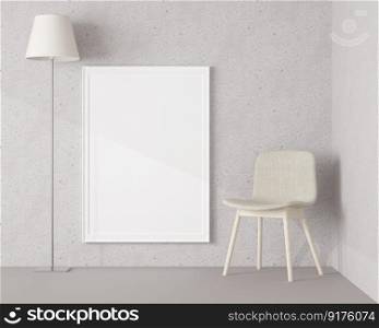 3D interior design for rest corner or living room with frame mockup, Perspective in minimal style with chair and tall lamp rendering 
