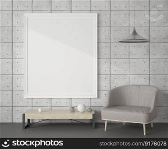 3D interior design for rest corner or living room with frame mockup, Perspective in minimal style with modern design of armchair or sofa, rendering 