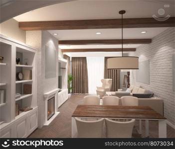 3d interior design of the dining room