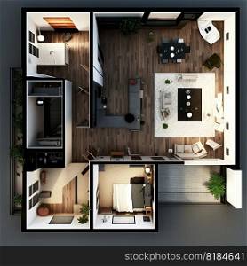 3D Isometric interior home plan room cute set design isolate on white background created by generative AI 