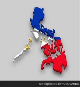 3d isometric Map of Philippines with national flag. Vector Illustration.