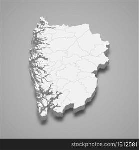 3d isometric map of Vestland is a county of Norway, vector illustration. 3d isometric map of Vestland is a county of Norway