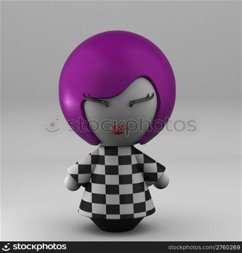 3D Japanese Kokeshi Doll Isolated On White - Female Characters