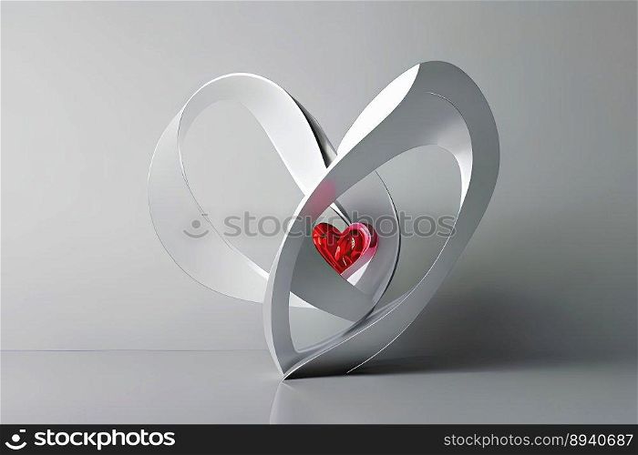 3D kinetic art biomorphic heart shaped marble sculpture with red heart center, created with Generative AI technology.