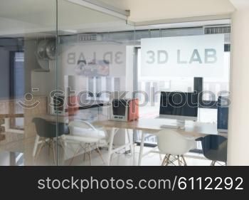 3D lab, new technology laboratory classroom. Startup business modern office interior