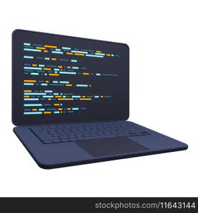 3d laptop and program code development. Web coding concept. Coding screen 3d rendering. 3d rendering of laptop. 3d render illustration 