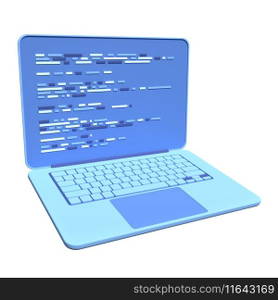 3d laptop and program code development. Web coding concept. Coding screen 3d rendering. 3d rendering of laptop. 3d render illustration 