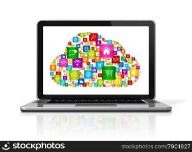 3D Laptop Computer isolated on white with clipping path. Cloud Computing concept. Cloud Computing Laptop