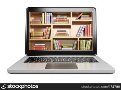 3D Laptop. Digital Library concept. Isolated white background.
