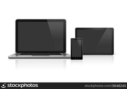 3D laptop, mobile phone and digital tablet pc - isolated on white with clipping path