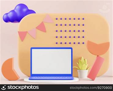 3D laptop pastel color with graphic