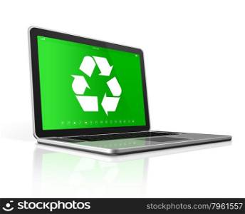 3D Laptop with a recycle symbol on screen. environmental conservation concept. Laptop with a recycle symbol on screen. environmental conservation concept