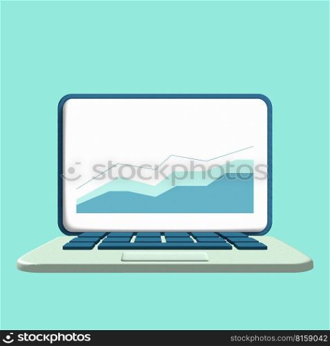 3D laptop with empty screen for mockup concept. Showcase 3D display minimal scene with computer. 3D monitor isolated on pastel blue background. Rendering object illustration
