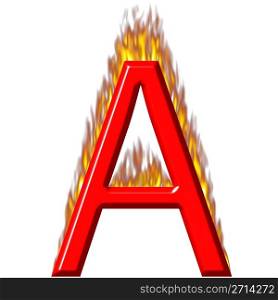 3d letter A on fire isolated in white