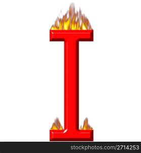3d letter I on fire isolated in white