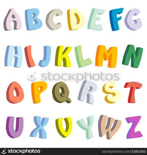 3D Letters in colors, isolated objects over white background