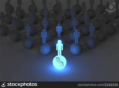 3d light growing human social network and leadership with cogs in side as concept