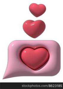 3D like heart in speech bubble icon. 3D element for social media render illustration isolated on white background. Like symbol. message with like notification, online social communication. Pink red, white colors.. 3D like heart in speech bubble icon. 3D element for social media render illustration isolated on white background. Like symbol. message with like notification, online social communication. Pink red, white colors