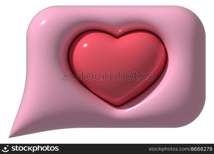 3D like heart in speech bubble icon. 3D element for social media render illustration isolated on white background. Like symbol. message with like notification, online social communication. Pink red, white colors.. 3D like heart in speech bubble icon. 3D element for social media render illustration isolated on white background. Like symbol. message with like notification, online social communication. Pink red, white colors