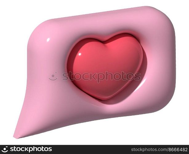 3D like heart in speech bubble icon. 3D element for social media render illustration isolated on white background. Like symbol. message with like notification, online social communication. Pink red, white colors.. 3D like heart in speech bubble icon. 3D element for social media render illustration isolated on white background. Like symbol. message with like notification, online social communication. Pink red, white colors