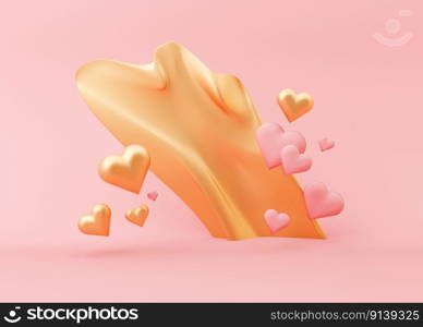 3D liquid splash and hearts flying in the air. Valentine’s Day, Wedding, Anniversary. Empty scene for product, cosmetic presentation. Mock up. Space for beauty products. 3D illustration. 3D liquid splash and hearts flying in the air. Valentine’s Day, Wedding, Anniversary. Empty scene for product, cosmetic presentation. Mock up. Space for beauty products. 3D illustration.