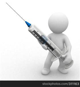 3d litle doctor with very big syringe