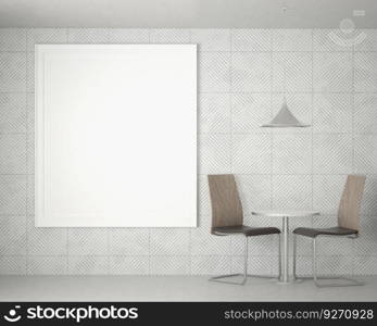 3D living room and chair with blank photo frame