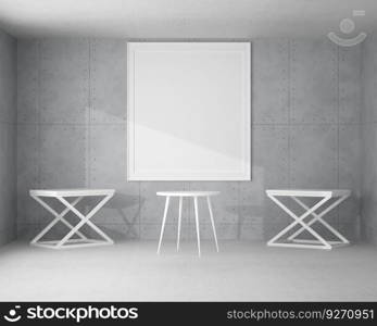 3D living room and chair with blank photo frame