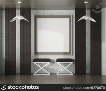 3D living room and chair with blank photo frame