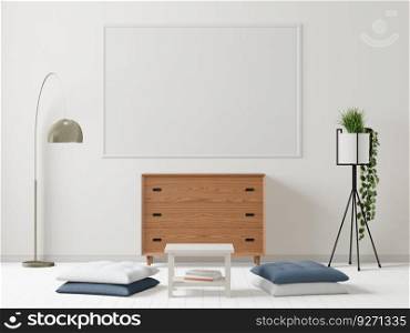 3D living room and furniture with blank photo frame