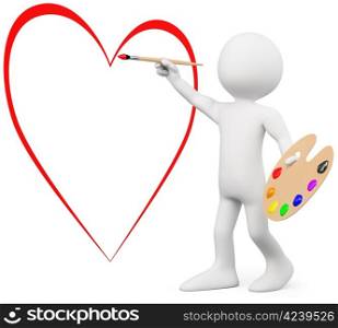 3D lover painting a heart on a wall. Rendered at high resolution on a white background with diffuse shadows.