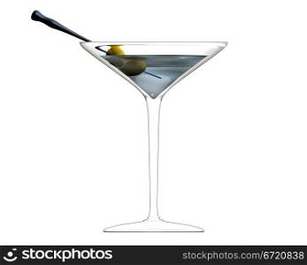 3D made - illustration of cocktail glass with green olives