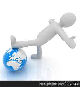 3d man and earth. Global business concept: the whole earth at my feet