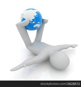 3d man exercising position on Earth - fitness ball. My biggest Global pilates series
