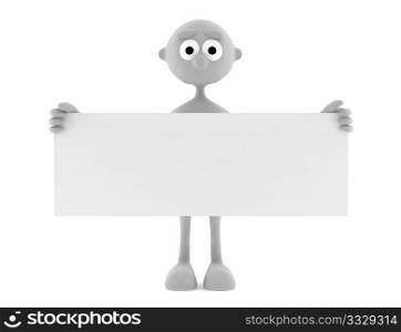 3d man holding blank placard isolated on white background